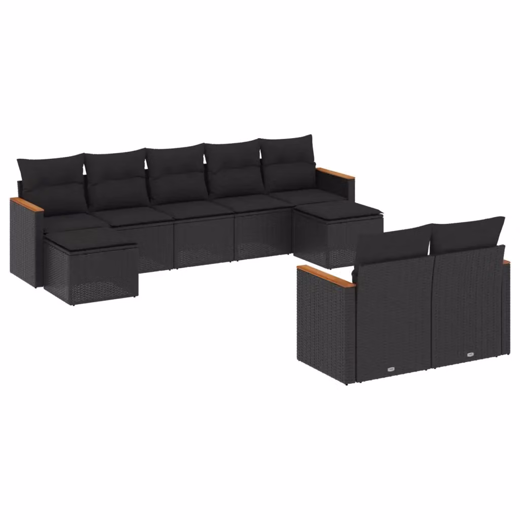 vidaXL Set Divani da Giardino a L 9 pz in Polyrattan Nero con Cuscini e Ottoman – 2