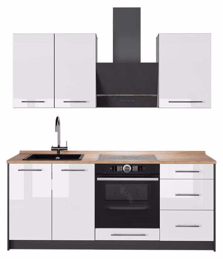 Cucina monoblocco Vicco Fame-Line Bianco lucido/Antracite 190 cm, PL Rovere, Model 64864