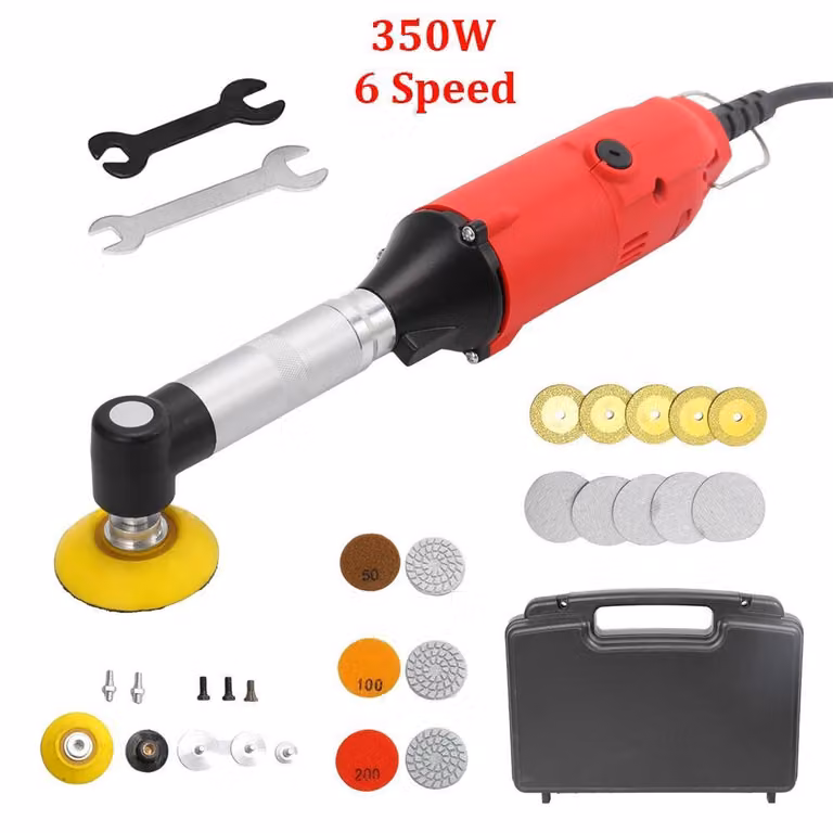 Levigatrice per piastrelle a 90° - Levigatrice elettrica a 350 W - 6 velocità - Per piastrelle in Vetroceramica - Per levigare e lucidare - Con illuminazione - Spina EU - Colore: rosso