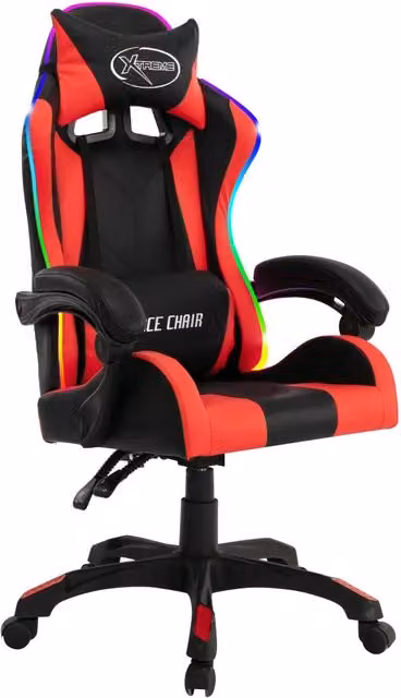 Sedia da Ufficio | Sedia da Gaming con Luci a LED RGB Rossa e Nera in Similpelle