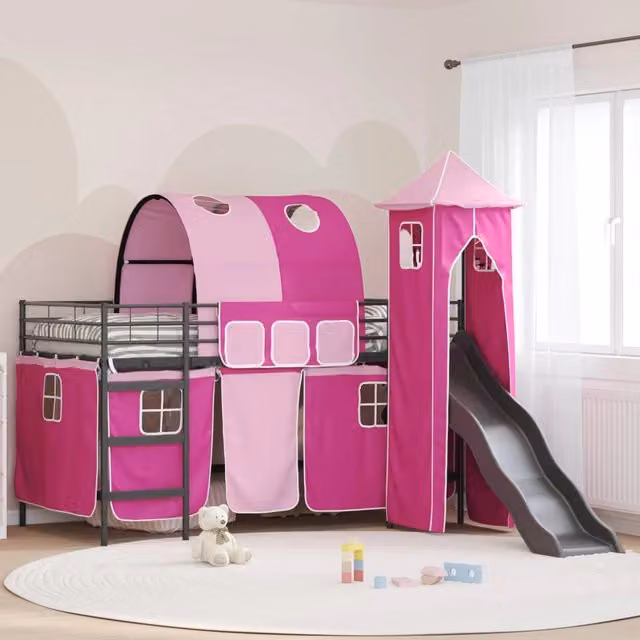 Letto a castello per bambini Nero e rosa 107 x 203 cm Metallo 42020891
