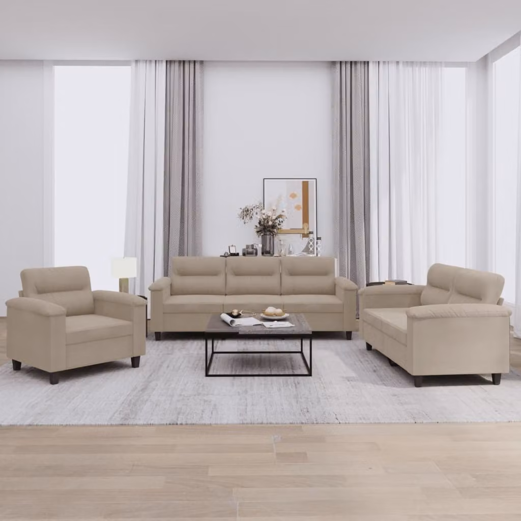 Maison Exclusive - Set divano a 3 posti con cuscini in microfibra color taupe