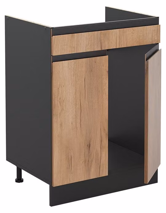 Mobiletto base cucina Vicco R-Line Rovere dorato/Antracite 60 cm con cassetto senza piano di lavoro, Model 61101