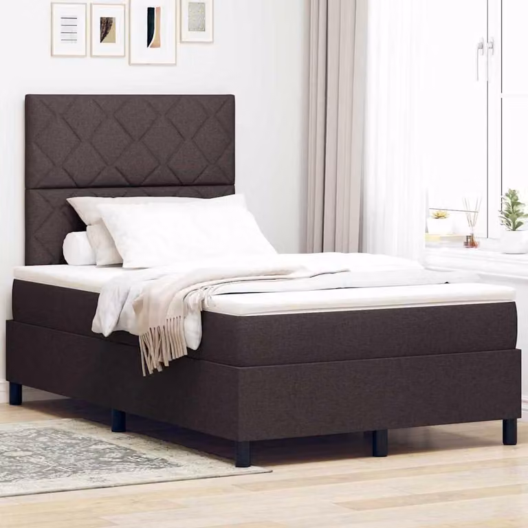 Maison Exclusive - Letto boxspring con testiera, marrone scuro, 120 x 190 cm, rivestimento in tessuto