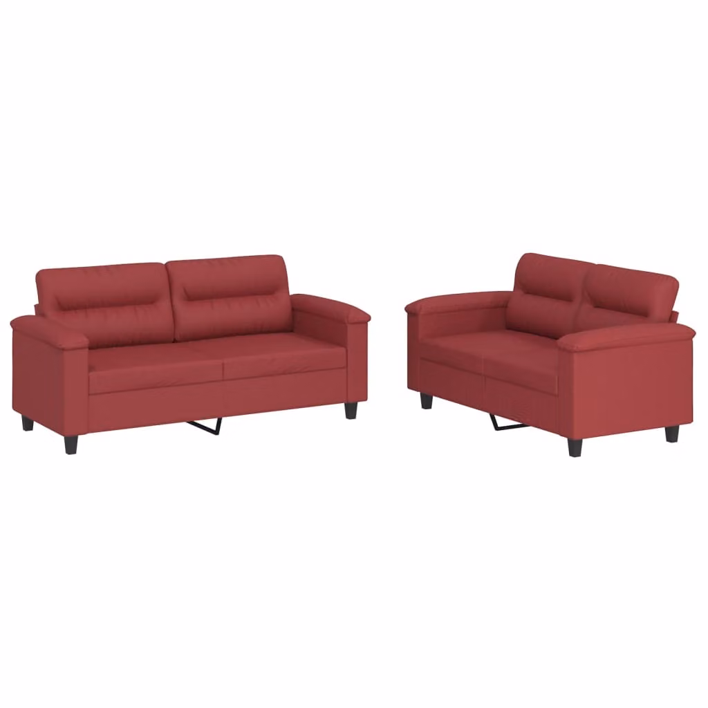 Set di Divani 2 pz con Cuscini Rosso Vino in Pelle finta