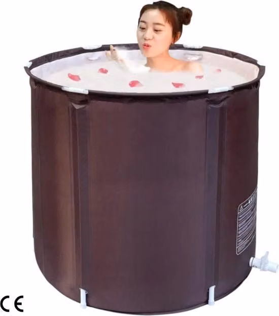 Bagno portatile pieghevole per adulti - 75 x 68 cm - Inclinabile e trasportabile - Bagno con spa e bagno con ghiaccio - Piccola vasca da bagno mobile con conservazione della temperatura - Incluso sale da bagno (Roodbruin)