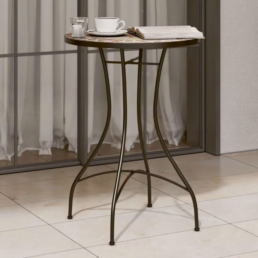 vidaXL Tavolino Bistrot Rotondo con Mosaico in Ceramica Multicolore, Arancione e Bianco
