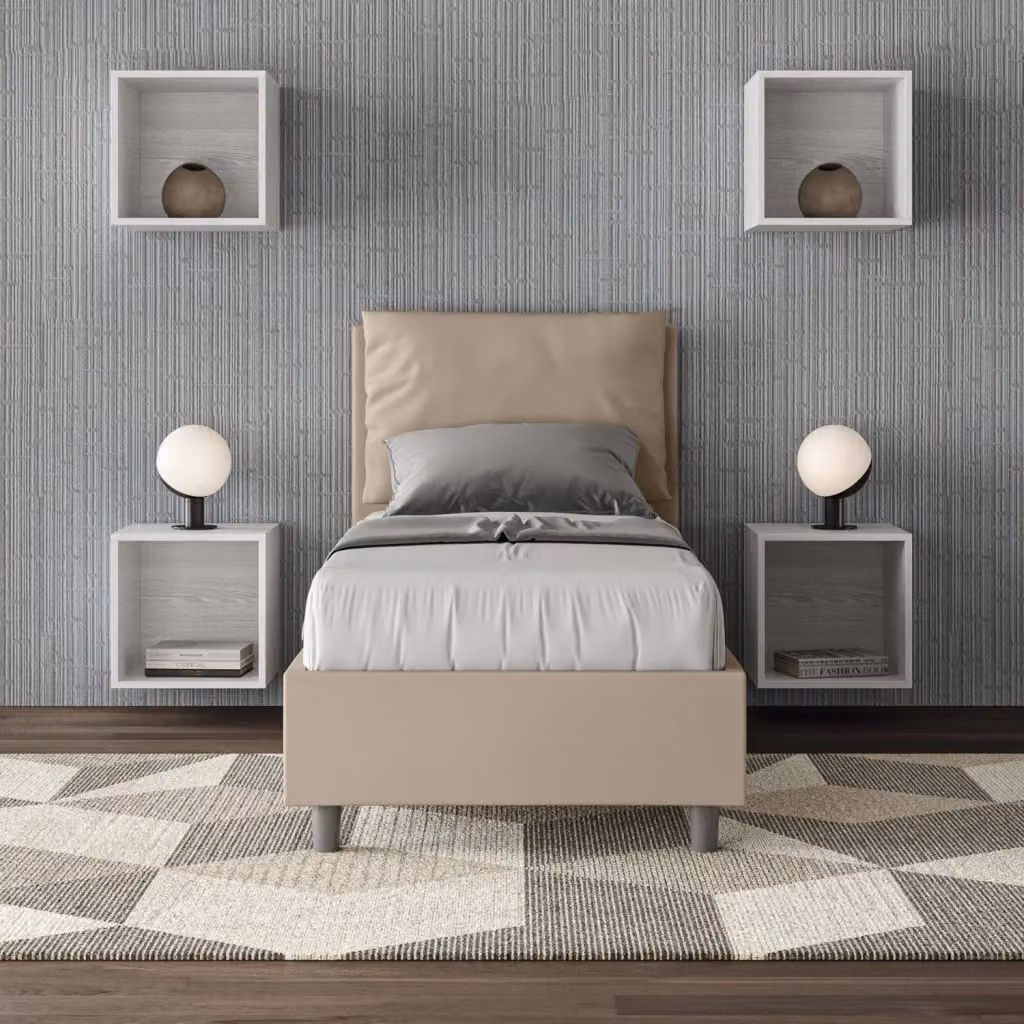 Letto Singolo Moderno Giordanoshop con Contenitore a Alzata e Struttura Imbottita Beige L: 95 cm, P: 222 cm, H: 110 cm – 2