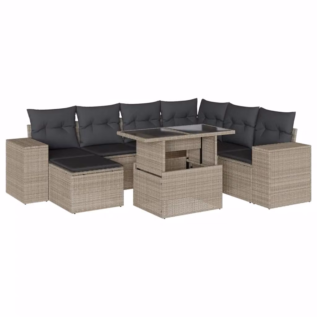 vidaXL Set Divano da Giardino a L 8pz in Polyrattan Grigio Antracite con Cuscini Imbottiti e Tavolino – 2