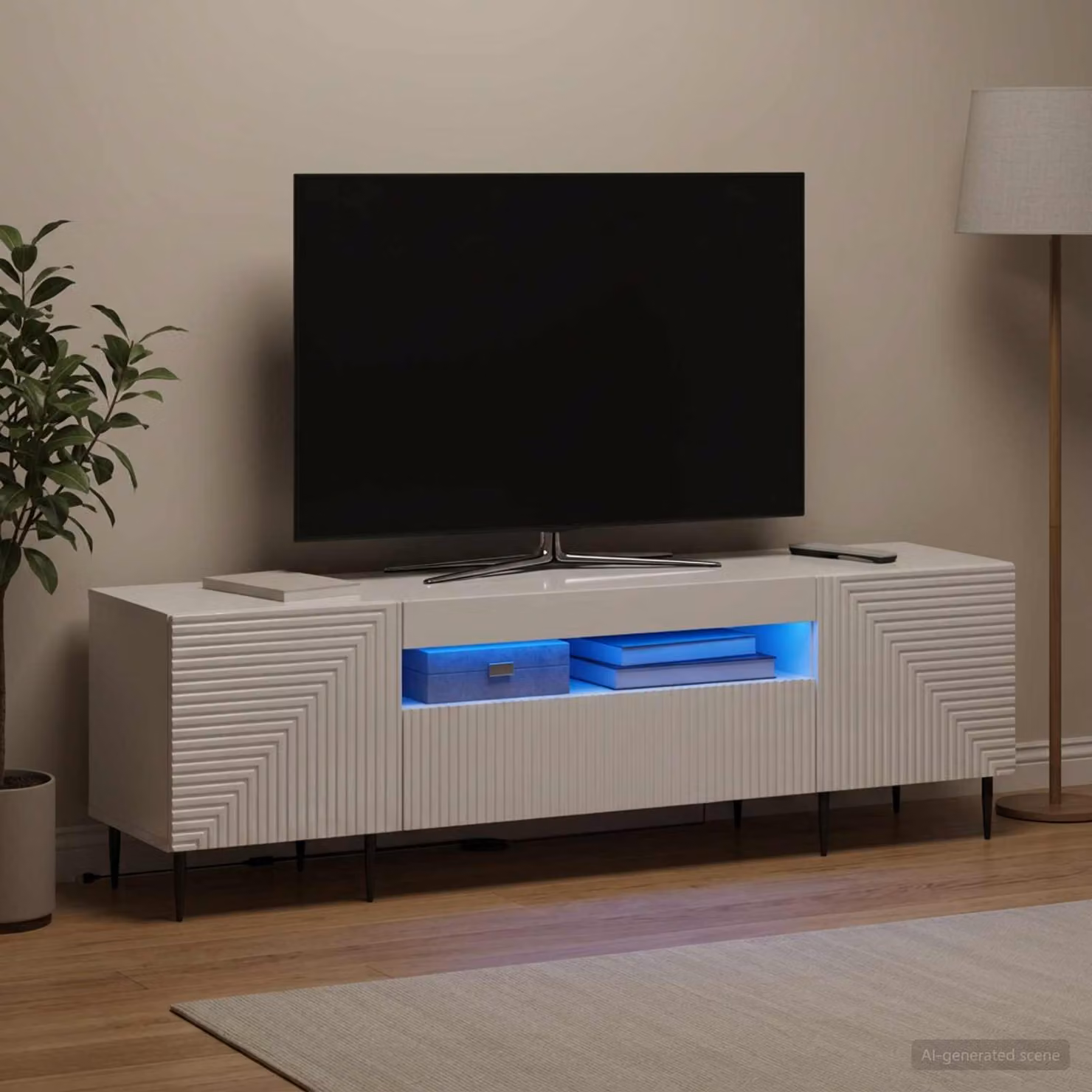 Mobile TV LED vidaXL HAARLEM Bianco Lucido L: 153 cm, P: 35 cm, H: 43 cm