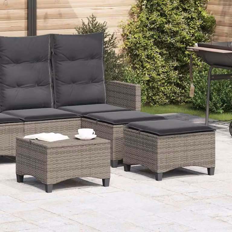 Set di 2 sgabelli da giardino vidaXL in polyrattan grigio con cuscini, L/P/H: 55 x 55 x 36 cm