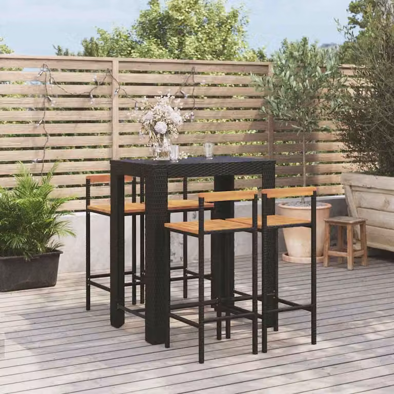 Set Bar da Giardino vidaXL in 5 Pezzi Nero in Polyrattan e Legno di Acacia