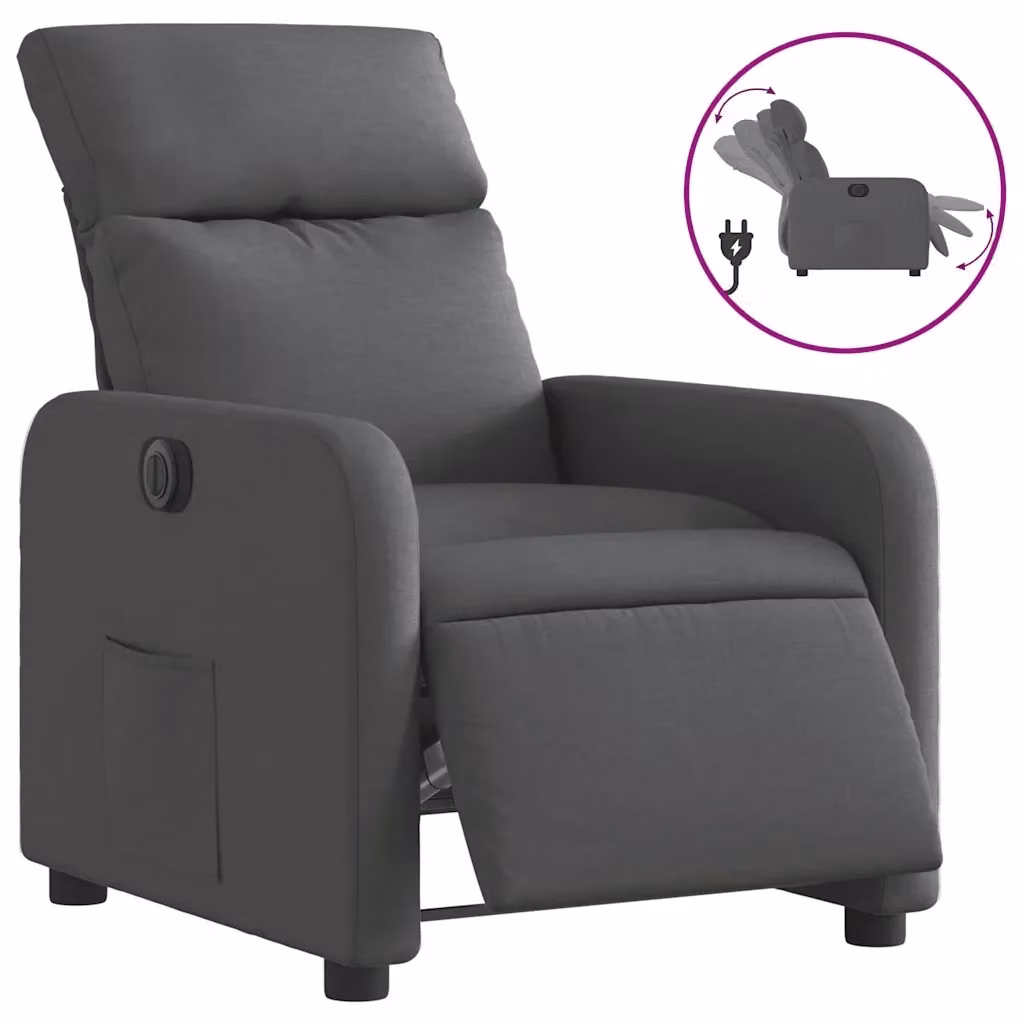 vidaXL Poltrona Elettrica Reclinabile in Tessuto Grigio con Braccioli e Funzione Auto-Return – 2