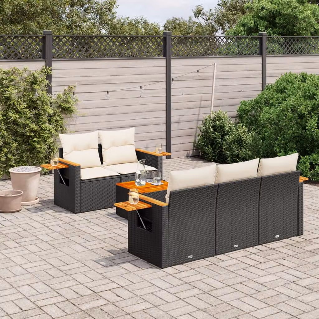 vidaXL Set Divano da Giardino a L in Polyrattan Nero con Cuscini e Tavolino da Esterno – 1