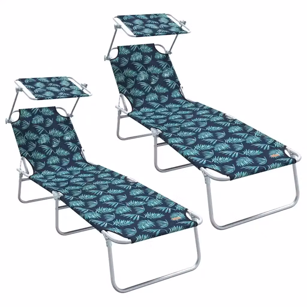 Set di 2 lettini da sole vidaXL con tendalino e poggiatesta regolabile in poliestere verde e struttura in acciaio verniciato a polvere – 2