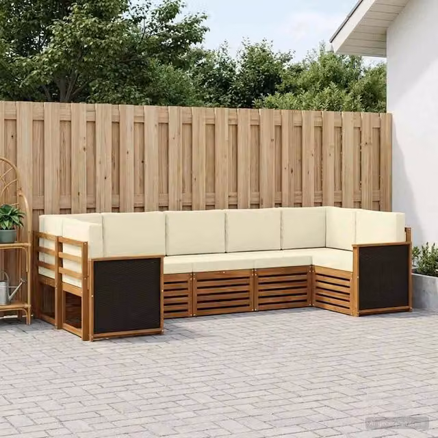 Set di divani da esterno vidaXL in legno di acacia con cuscini, beige e bianco – 1