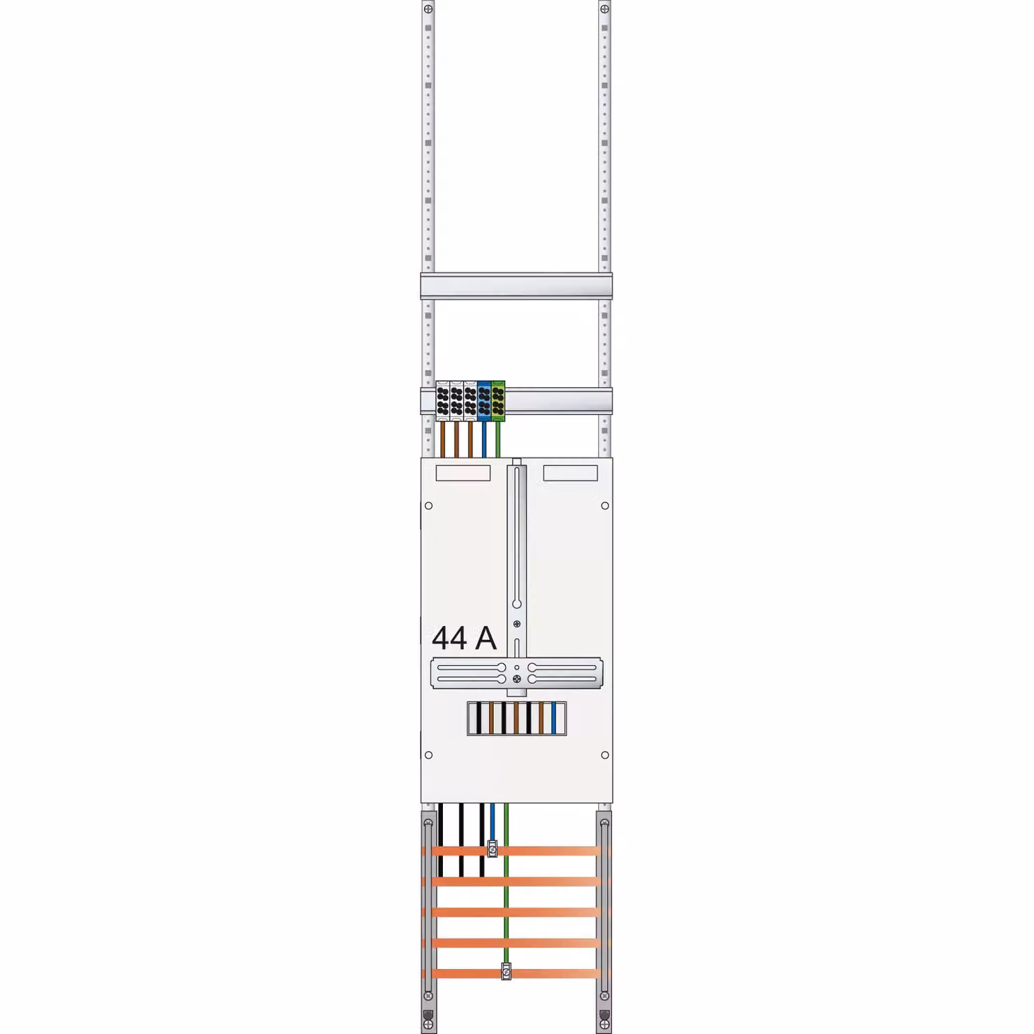Quadro di conteggio ABN a 3 punti, 1 fase (44 A) con morsettiera a 5 poli, LxA: 250x1350 mm Z19110D