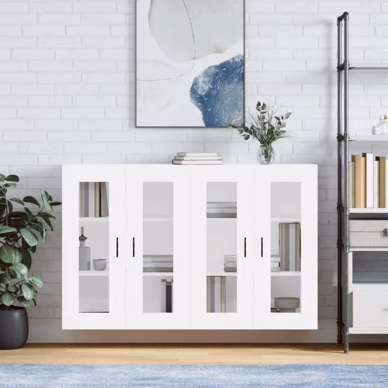 Set di 2 armadietti a parete vidaXL bianchi con ante in vetro e ripiani interni in legno e MDF