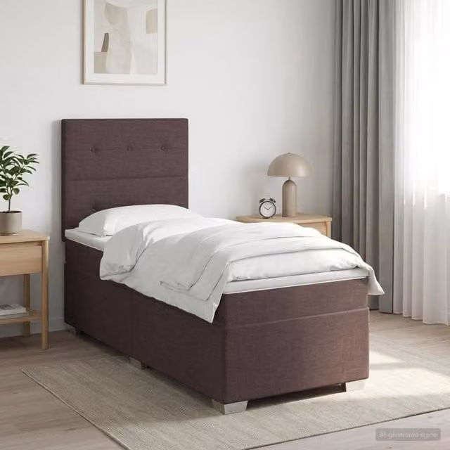 Letto box spring con materasso vidaXL in tessuto marrone e bianco L/P/H: 200 x 80 x 34,5 cm – 1