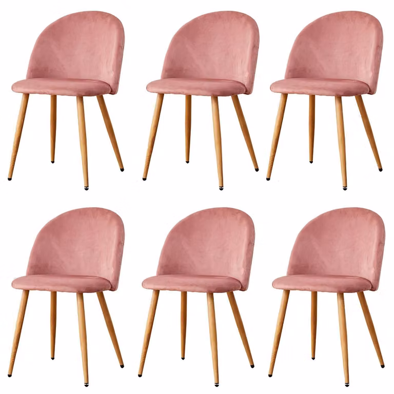 Sedie da pranzo - Set da 6 - Rivestite in tessuto - Seduta imbottita - Struttura in legno - Design moderno - Senza braccioli - Montaggio fai-da-te - Rosa