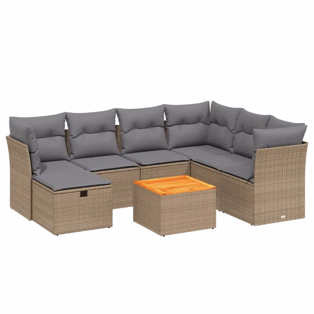 Set Divano da Giardino 8 pz con Cuscini Beige Misto Polyrattan