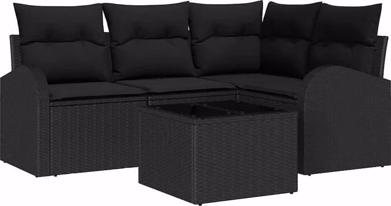 Set Divano da Giardino 5 pcs Nero polyrattan