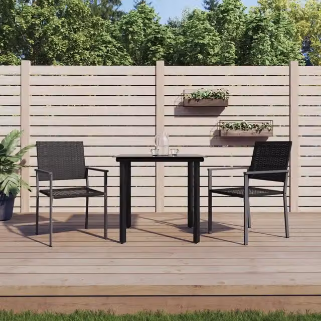 Set da pranzo da giardino vidaXL in polyrattan e vetro nero composto da 3 pezzi