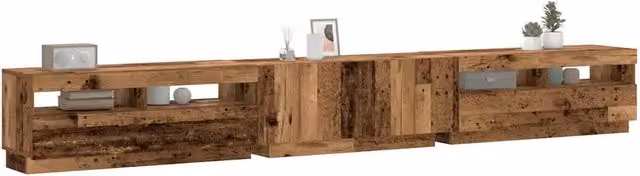 Mobile Porta TV vidaXL in Legno Antico Marrone con Illuminazione LED per Soggiorno L: 300 cm, P: 35 cm, H: 40 cm