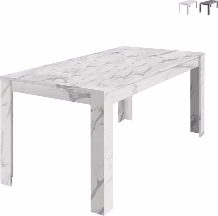 Tavolo da pranzo 180x90 cm in stile moderno effetto marmo Excelsior - Bianco