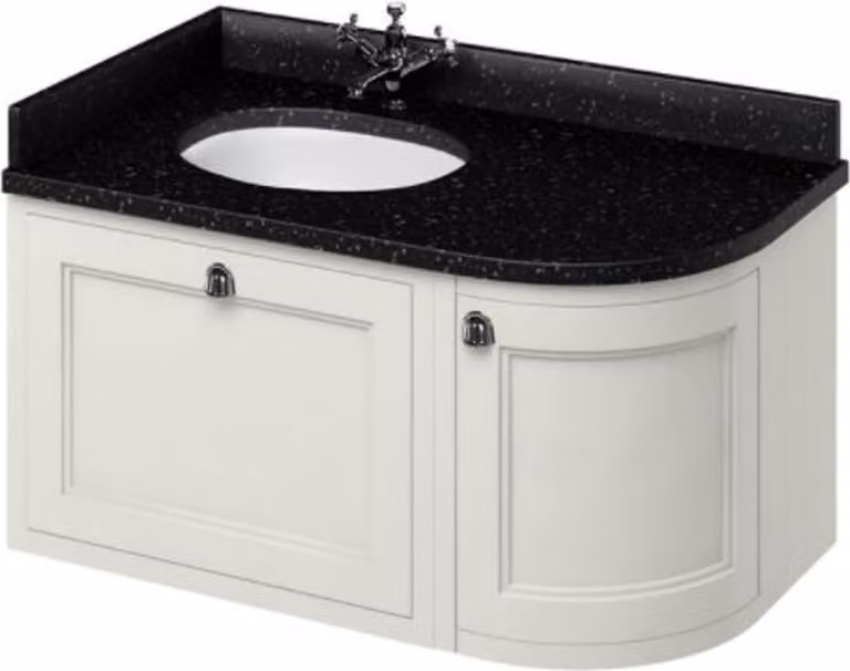 Lavabo / mobiletto Casa Padrino a parete con piano in granito, cassetto e anta 98 x 55 x H. 59 cm