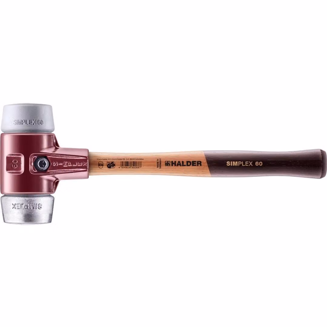 Mazza SIMPLEX soft-face con alloggiamento TE e manico in legno, Ø 60, TPE-mid / metallo morbido