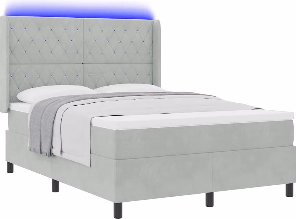 Letto a molle con testiera Grigio chiaro 140 x 200 cm Velluto
