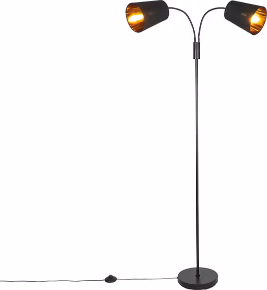 Lampada da terra moderna nera a 2 luci Carmen