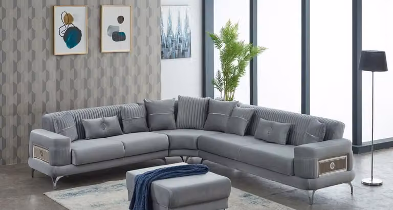 Wohnzimmer Sofa Polstersofa Ecksofa L-Form Stoffsofa Grau Couch Eck