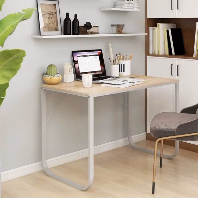 Scrivania Computer vidaXL Bianca e Rovere L: 110 cm, P: 60 cm, H: 73 cm