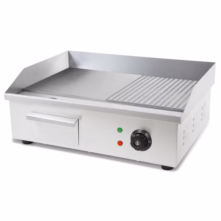 VERTES piastra per grigliare piastra plancha grill elettrico 3000W acciaio inox superficie grigliare liscia e con scanalature 55x35cm, termostato, temperatura 50-300°C