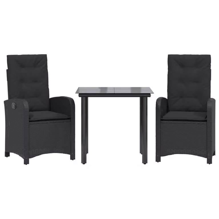 Set da Pranzo da Giardino 3 pz con Cuscini Nero in Polyrattan