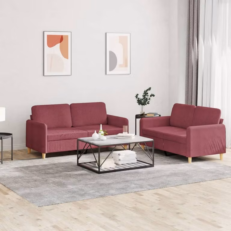 Maison Exclusive - Set divano a 2 posti con cuscini in tessuto bordeaux