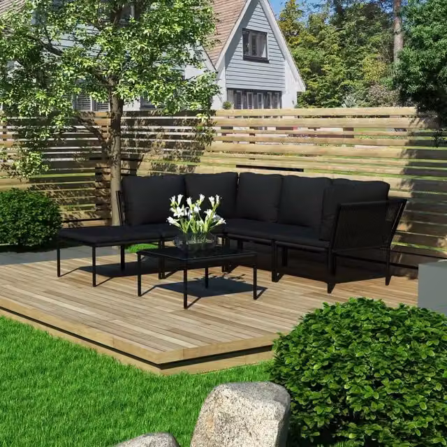 Set Divani da Giardino 6 pz con Cuscini Neri in PVC 48589