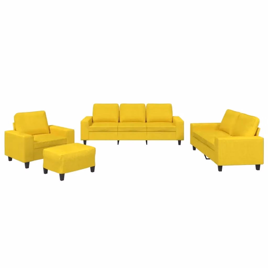 Set di divani 4 pezzi vidaXL in tessuto giallo moderno con divano a 3 posti, divano a 2 posti, pouf e cuscini per il tuo soggiorno – 2