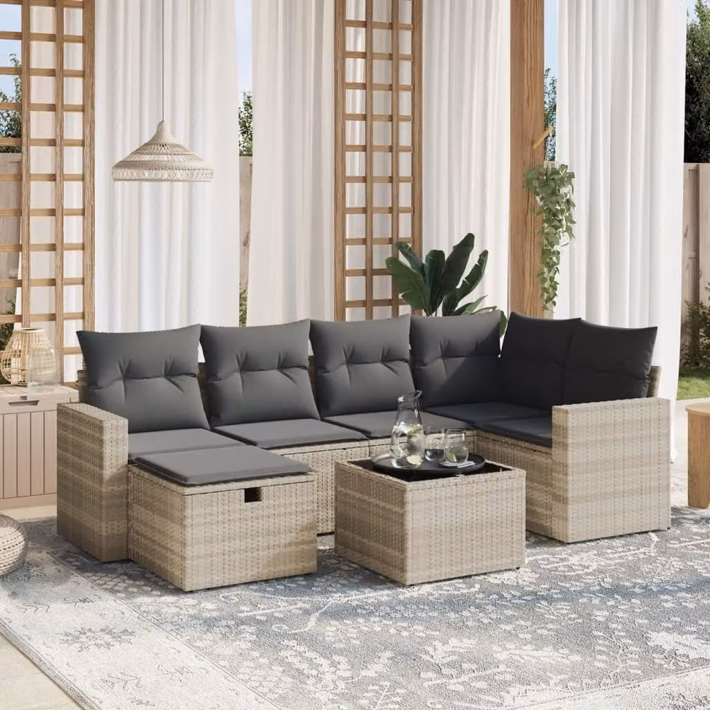 Maison Exclusive - Set Divani da Giardino 7pz con Cuscini Grigio Chiaro Polyrattan