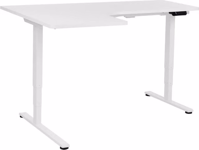 Scrivania elettrica regolabile in altezza BELIANI con piano bianco opaco in MDF e struttura in metallo stile moderno