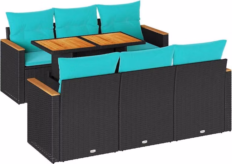 Set Divani da Giardino con Cuscini 7pz Nero Polyrattan