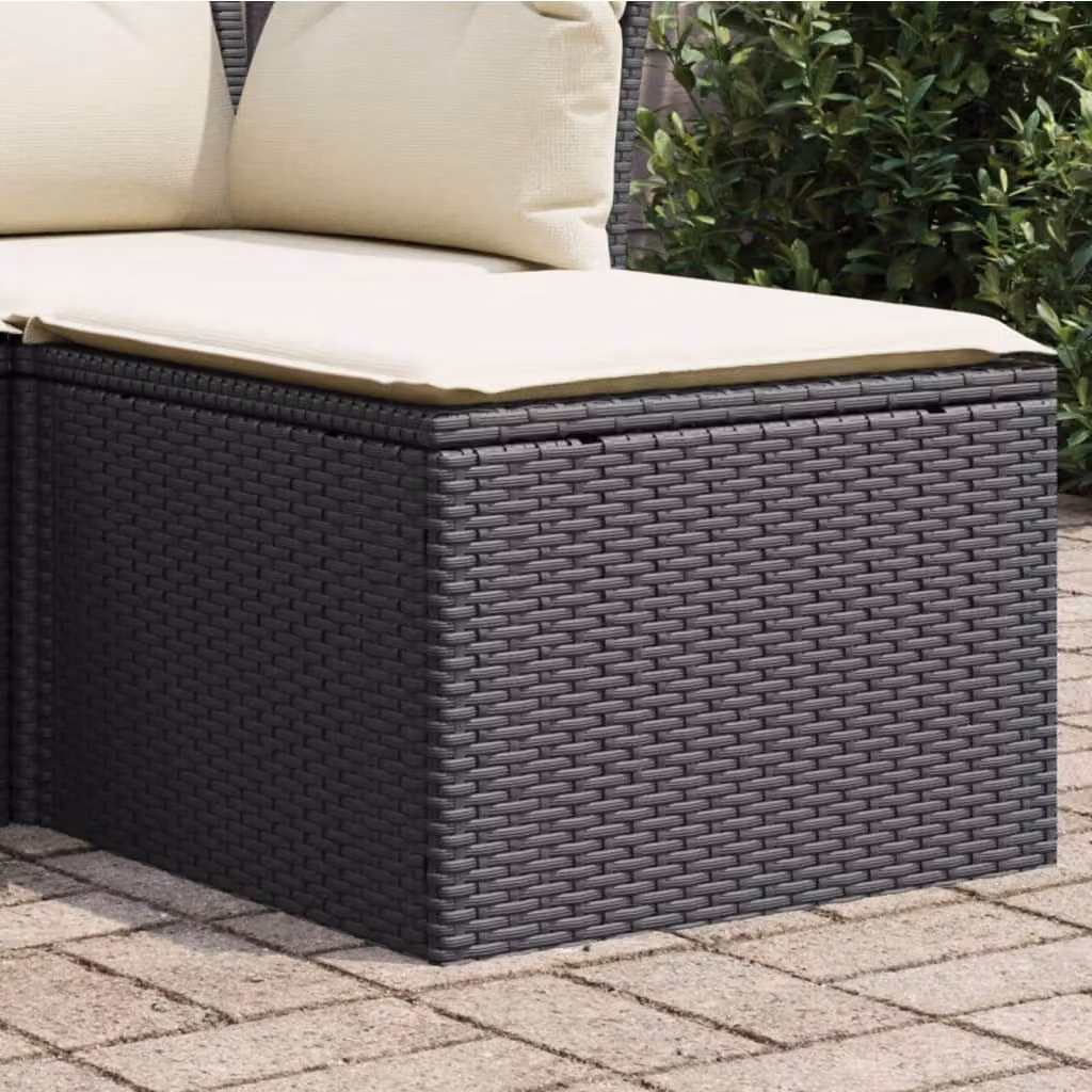Sgabello da giardino vidaXL in polyrattan nero con cuscino, L/P/H: 55 x 55 x 37 cm