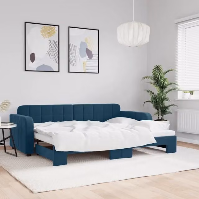Divano Letto con Letto Estraibile-Sofa Letto-Daybed Blu 80x200 cm in Velluto 114146