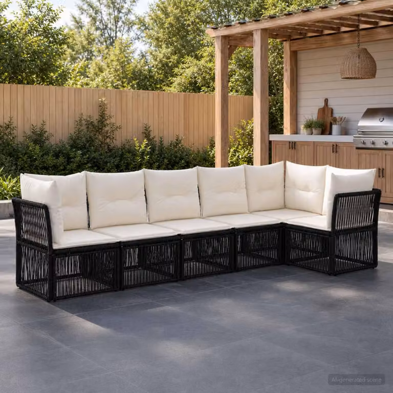 Maison Exclusive - Set da giardino composto da 6 pezzi, divano in rattan sintetico nero