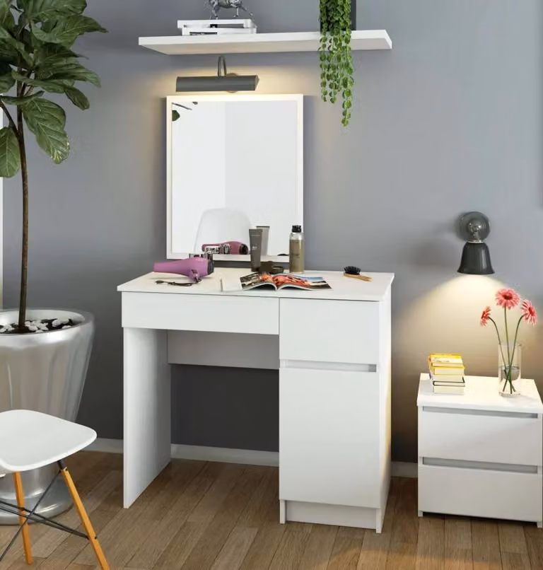 Toeletta con specchio BRETIK - bianco, versione a destra