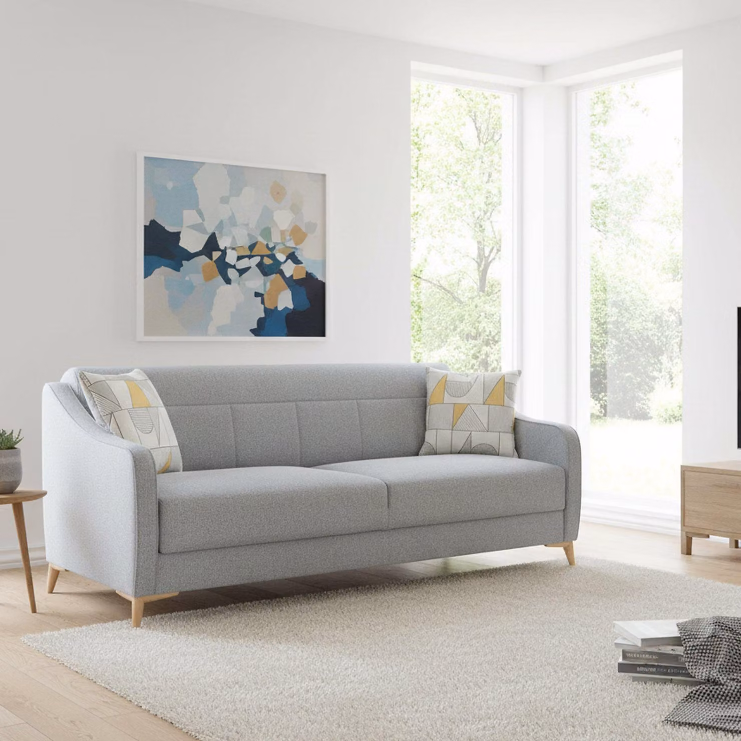 Dmora Divano Letto 3 Posti Propata 203x90 cm Grigio Chiaro, Contenitore di Apertura Click-clack