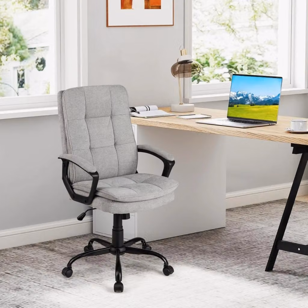 Sedia da ufficio ergonomica Design Mania in velluto grigio e nero con ruote e braccioli – 2