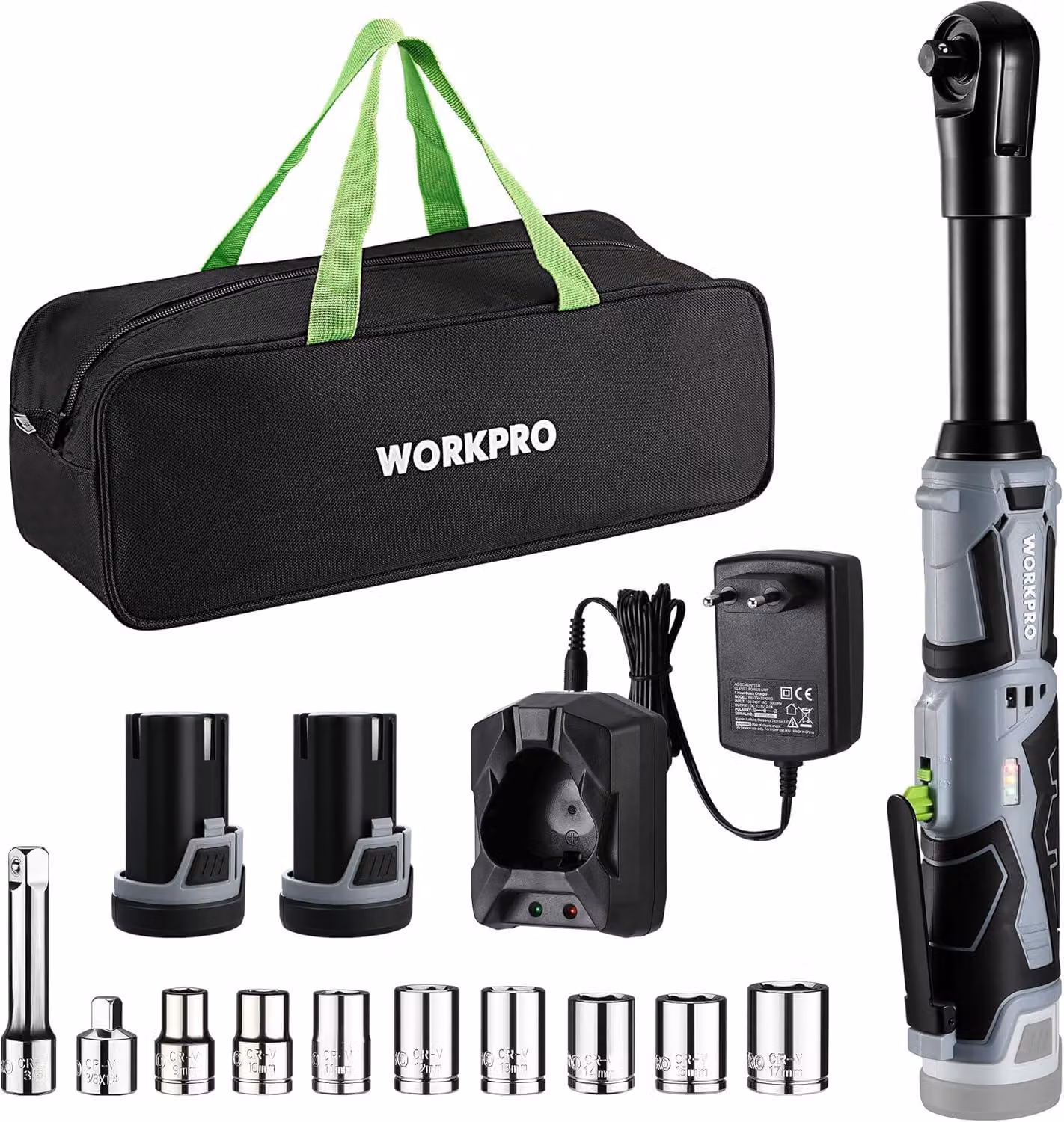Set di chiavi a cricchetto elettriche da 12V con collo allungato da 3/8 di pollice e coppia di 55 Nm